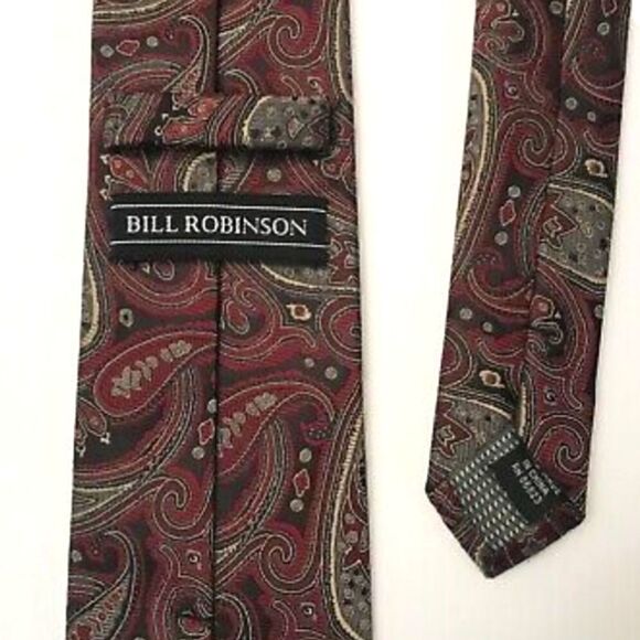 BILL ROBINSON Men's Tie & Hanky Paisley Red Black Beige 58L 3.5W MINT Retail$89 - Picture 7 of 11